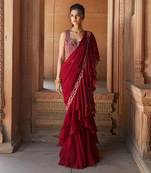 Oxblood Zasha Pre-Drapped Saree