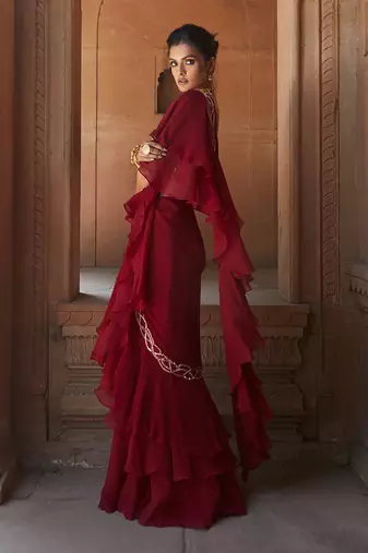 Oxblood Zasha Pre-Drapped Saree