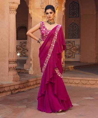Raspberry Zola Pre-Drapped Saree 1