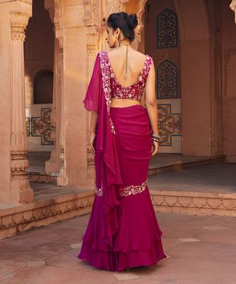 Raspberry Zola Pre-Drapped Saree 2