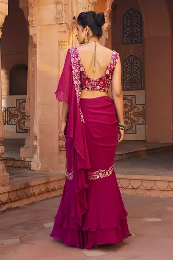 Raspberry Zola Pre-Drapped Saree