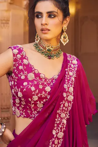 Raspberry Zola Pre-Drapped Saree
