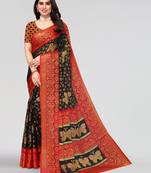 Pisara Black Chiffon Brasso Floral Printed Saree