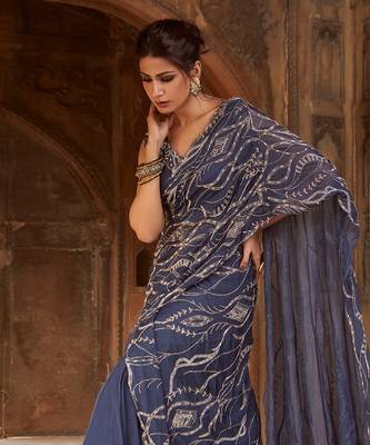 Navy Blue Zen Pre-Drapped Saree 1
