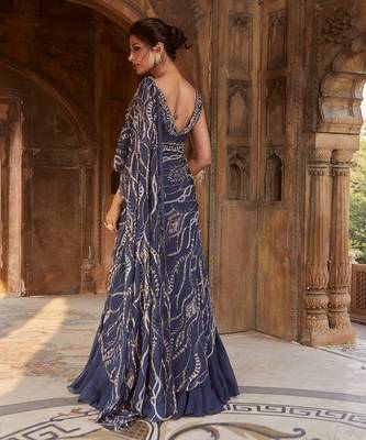 Navy Blue Zen Pre-Drapped Saree 2