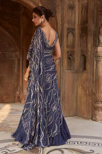 Navy Blue Zen Pre-Drapped Saree
