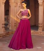 Fuchsia One-Shoulder Lehenga Set