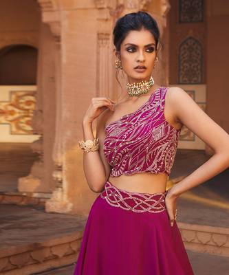 Fuchsia One-Shoulder Lehenga Set 2