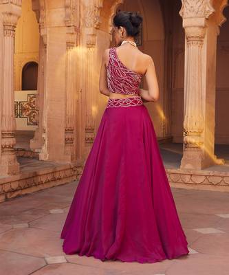 Fuchsia One-Shoulder Lehenga Set 3