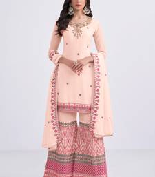 Charming Peach Thread Sequins & Zari embroidered georgette sharara suit