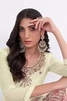 Colorful Light Yellow Thread, Sequins & Zari embroidered georgette Sharara kameez