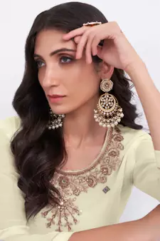 Colorful Light Yellow Thread, Sequins & Zari embroidered georgette Sharara kameez