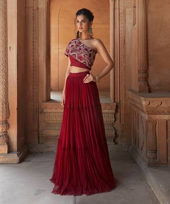 Oxblood Huda Lehenga Set 1