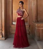 Oxblood Huda Lehenga Set