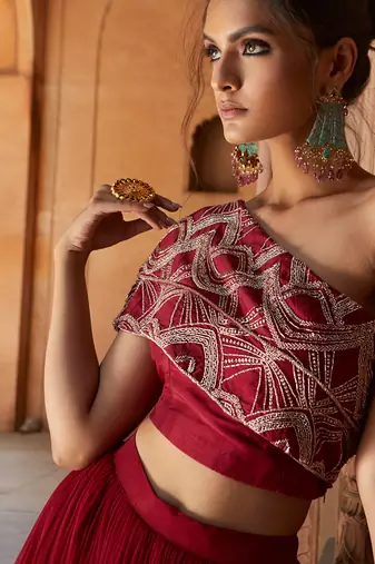 Oxblood Huda Lehenga Set