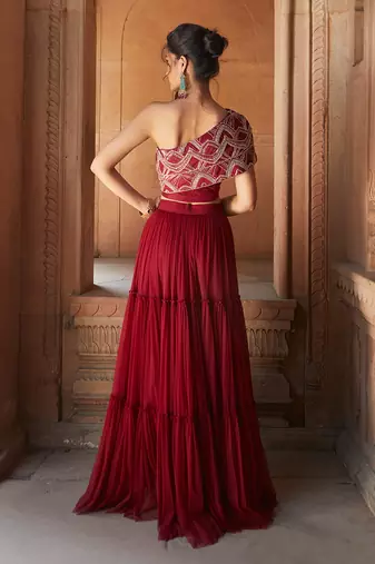 Oxblood Huda Lehenga Set