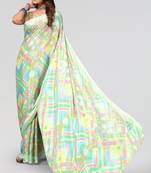 Green printed silk saree with blouse