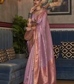 Pink Woven Silk Blend Saree With Blouse