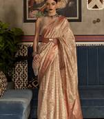 Chiku Woven Silk Blend Saree With Blouse
