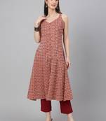 Orange printed cotton ethnic-kurtis