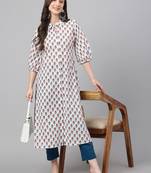 White printed cotton ethnic-kurtis