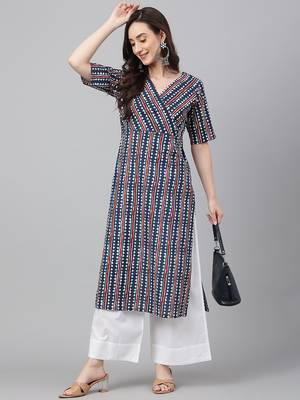 Navy-blue printed cotton ethnic-kurtis 1