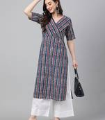 Navy-blue printed cotton ethnic-kurtis