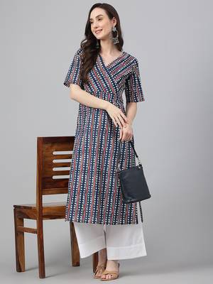 Navy-blue printed cotton ethnic-kurtis 2