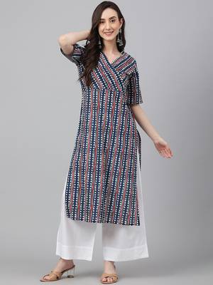 Navy-blue printed cotton ethnic-kurtis 3