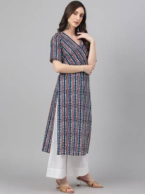 Navy-blue printed cotton ethnic-kurtis 4