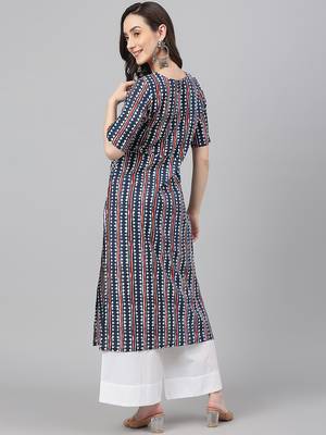 Navy-blue printed cotton ethnic-kurtis 5