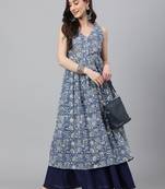 Blue printed cotton ethnic-kurtis
