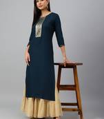 Teal plain rayon ethnic-kurtis