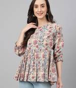 Beige printed cotton cotton-tops