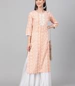 Peach printed cotton ethnic-kurtis