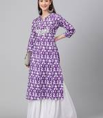 Purple printed cotton ethnic-kurtis