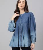 Blue plain denim party-tops