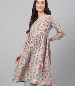 Beige printed cotton ethnic-kurtis