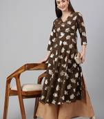 Olive printed crepe ethnic-kurtis