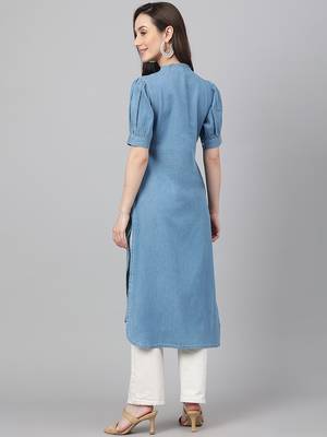 Blue plain cotton ethnic-kurtis 5