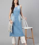 Blue plain cotton ethnic-kurtis