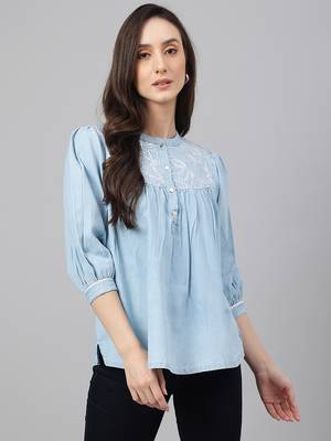 Blue embroidered denim party-tops 1