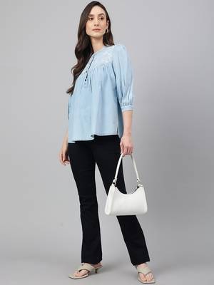 Blue embroidered denim party-tops 2