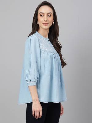 Blue embroidered denim party-tops 4