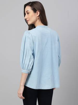 Blue embroidered denim party-tops 5