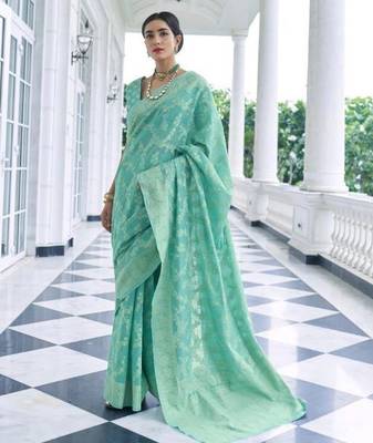 Sea Green Color Chikankari Weaving Saree Traditional Wear Saree 2