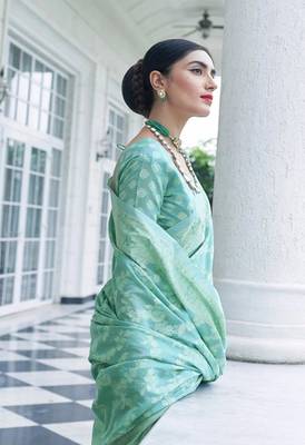 Sea Green Color Chikankari Weaving Saree Traditional Wear Saree 3