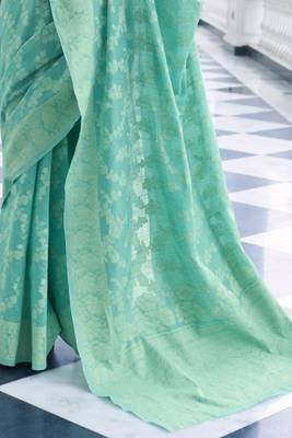 Sea Green Color Chikankari Weaving Saree Traditional Wear Saree 4