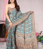 Turquoise Printed Chiffon Saree With Blouse