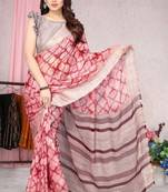 Coral Printed Chiffon Saree With Blouse